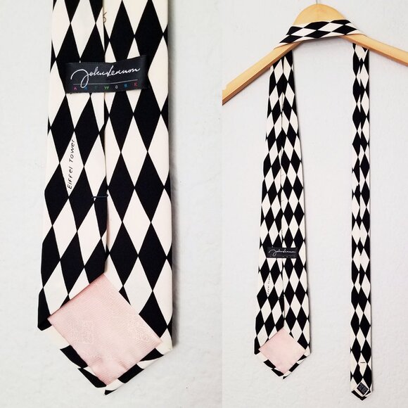 John Lennon Artwork Original 100% Silk John & Yoko Eiffel Tower Checker Neck Tie - Picture 6 of 13